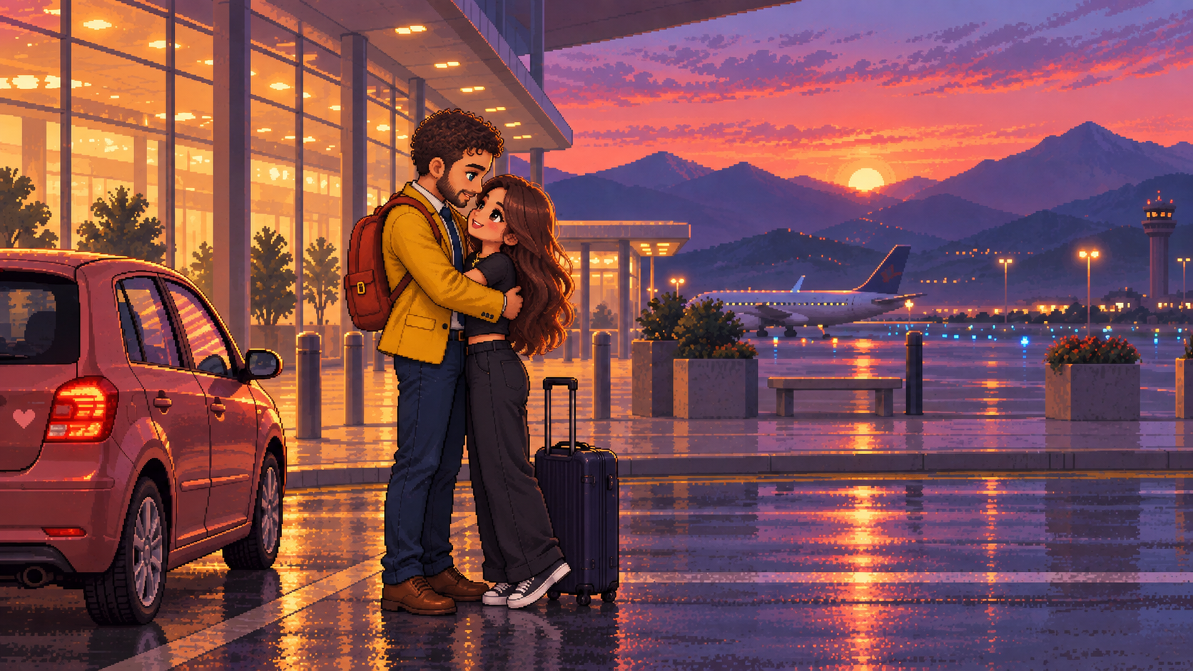Gev and Anna meeting at airport arrivals